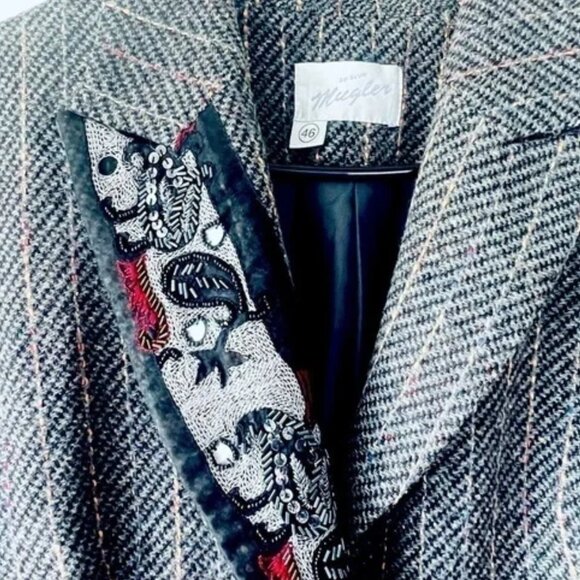 MUGLER VINTAGE WOOL TEXTURED BLAZER PINK STRIPES  SIZE 46 THIERRY MUGLER - Picture 3 of 15